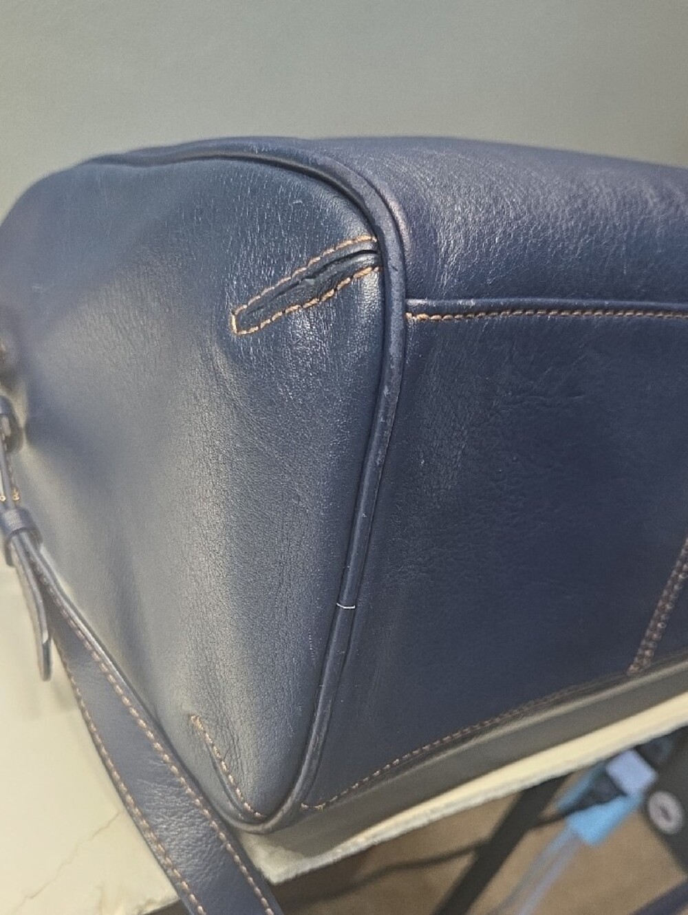 UGG Navy Pebble Leather Satchel with Top Handles - Picture 5 of 12
